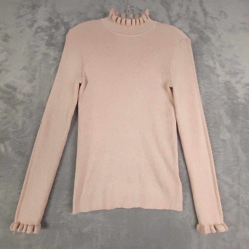 Express Sweater Womens Pullover Ruffle Collar Long Sleeve Glitter Pink M